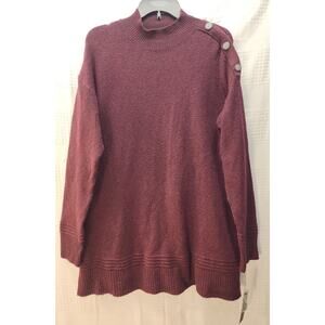 AB Studio Sweater Mens Lrg Maroon Mock Neck Knit Cardigan Button Accent Pullover